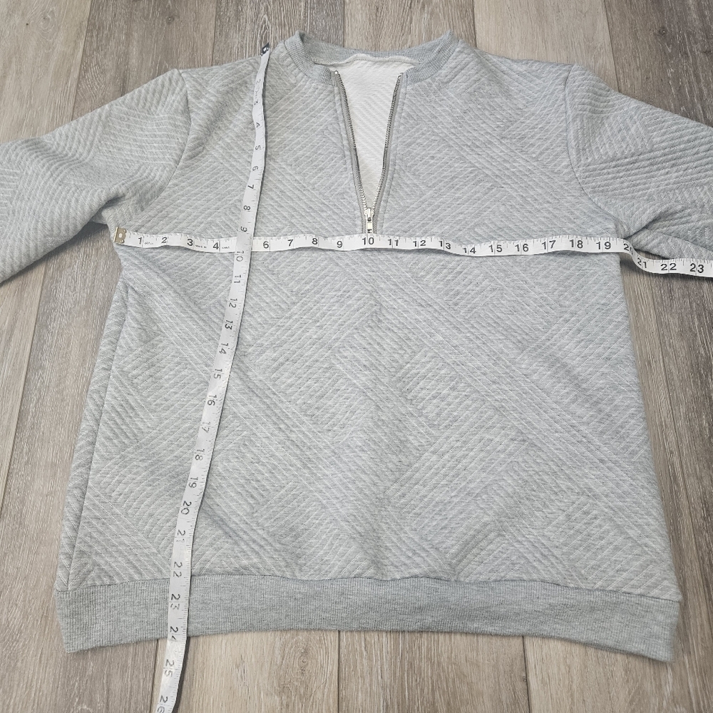 Boutique Quarter Zip Pull Over Sweater Textured Long Sleeve Grey Women's Large - Picture 2 of 6